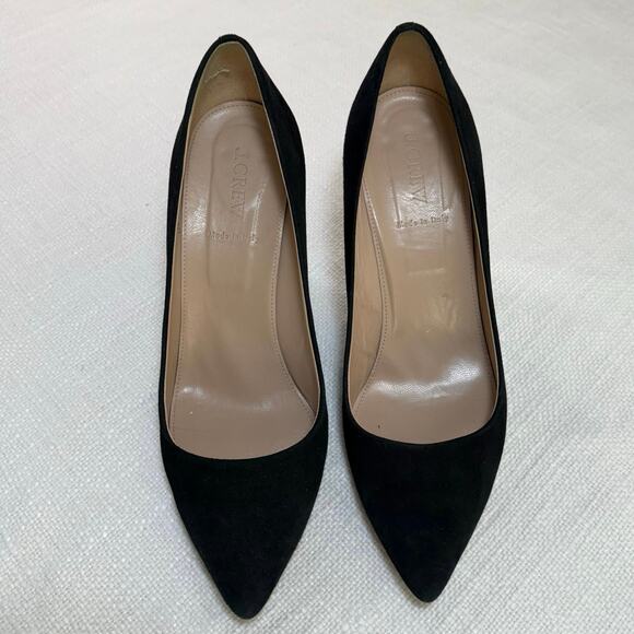 J.Crew Black Suede Pointed Toe Pumps • Made in Italy • Size 10 • Classic Heel - Picture 2 of 11